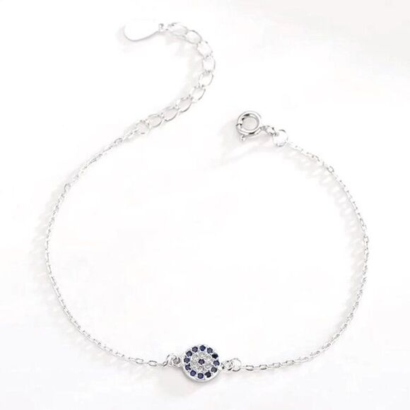 Silver Evil Eye Blue Zircon Crystal Bracelet - Picture 6 of 7